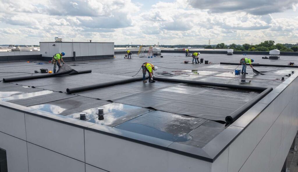 Tetto piano che accumula acqua piovana: la guaina EPDM che i copritetti applicano in una giornata